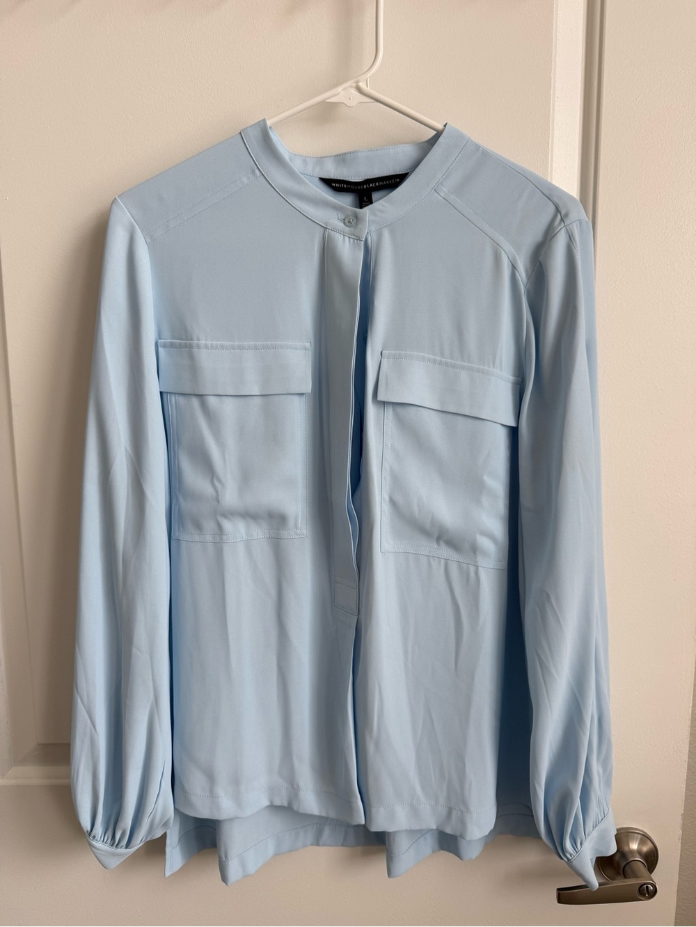 White House Black Market Long Sleeve Soft Shirt with Pockets Light Blue